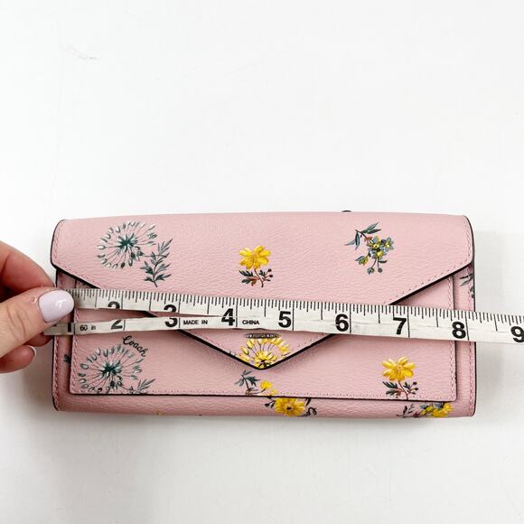 Coach Soft Coated Canvas Flap Envelope Wallet Floral Print Pink - Picture 6 of 7
